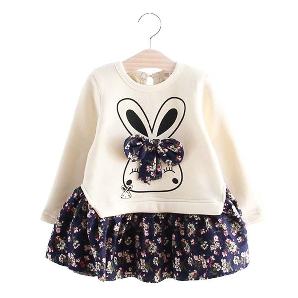

1 2 3 4 5 6 year girls dress 2019 new flower rabbit baby children princess dresses casual thick warm spring kids clothes, Red;yellow
