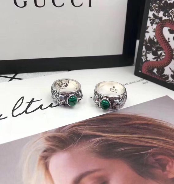 

New arrival S925 pure silver ring with nature malachite and leopard head design for women and man wedding jewelry gift PS7623