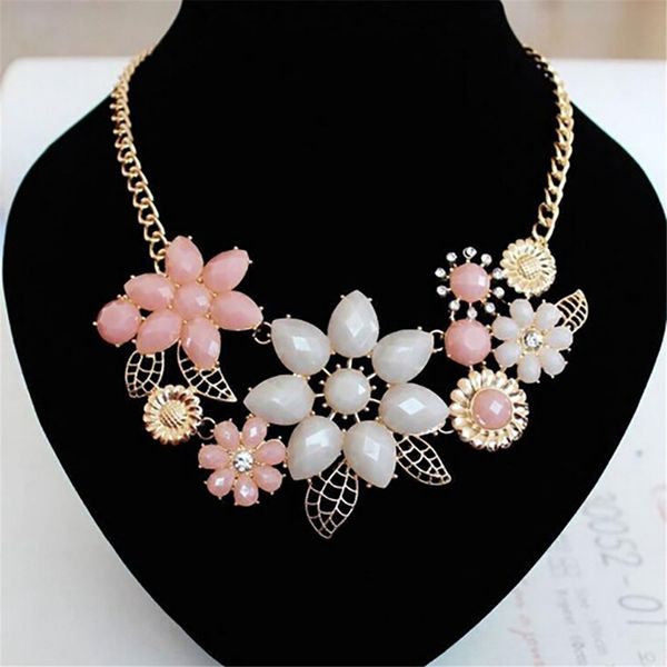 

fashion women jelly necklace alloy resin flowers exquisite necklace women flower elegant charm jewelry wedding necklaces, Silver