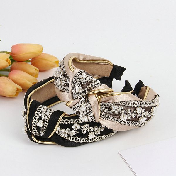 

pearl lace wide-brimmed headband 66g hair band for girls hair style girl alice band cerchietto aliceband gzgkx, Black;brown