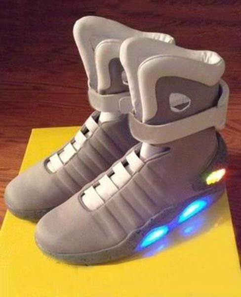 

2020 authentic air mag back to the future glow in the dark gray sneakers marty mcfly 's led shoes lighting up mags black red boots with