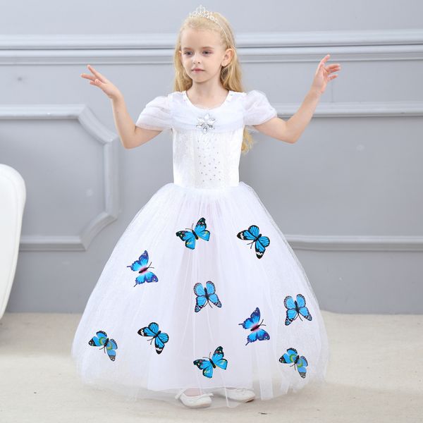 

retail white blue yellow pink 2019 girls cinderella cosplay costumes dress with 10 butterfly crystal applique wedding gown princess dresses, Red;yellow