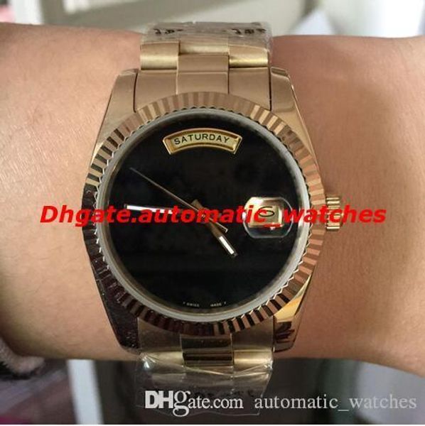 

luxury men automatic watch big black face automatic mechanical men's watches sapphire 18k gold stainless steel clasp mens watch, Slivery;brown