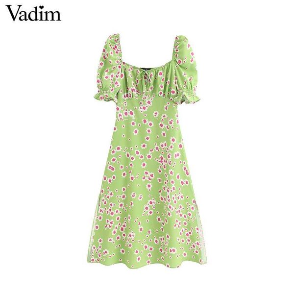 

vadim women sweet print midi dress short sleeve back elastic side zipper female casual chic a line dresses vestidos qd263, Black;pink