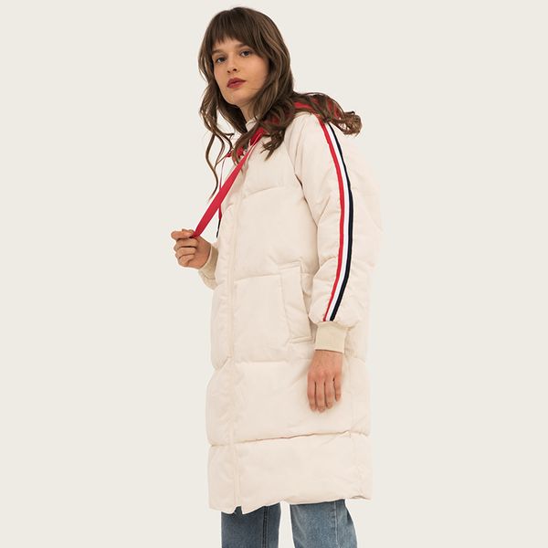 

winter hooded thick large size down coat cotton-padded clothes women's korean-style contrast color long over-the-knee women's co, Blue;black