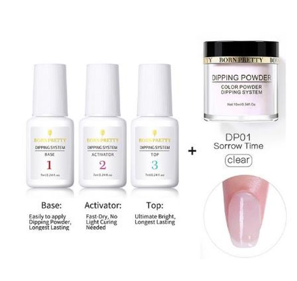 

4 pcs/set base gel gel natural dry activator brush saver for dip nail system liquid manicure dipping powders set, Silver;gold