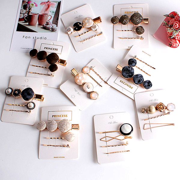 

3pcs vintage fashion korean women imitiation pearl hair clip button hairband bobby pin barrette hairpin accessories new dropship