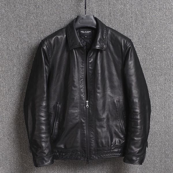 

2019 new genuine leather jacket men autumn winter sheepskin coat real leather jackets short chaqueta cuero hombre 16301833m01-24, Black