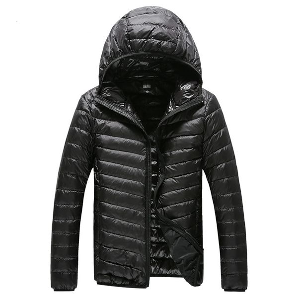 

2019 new high-end warm fashion for men feather hooded down jacket pure color boutique mens feather down coat thin light jackets, Black