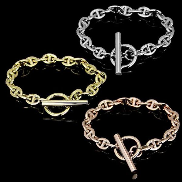 

sell brand chain titanium steel fashion bracelet h buckle hasp ot rough for men and women love bangle never fade, Black
