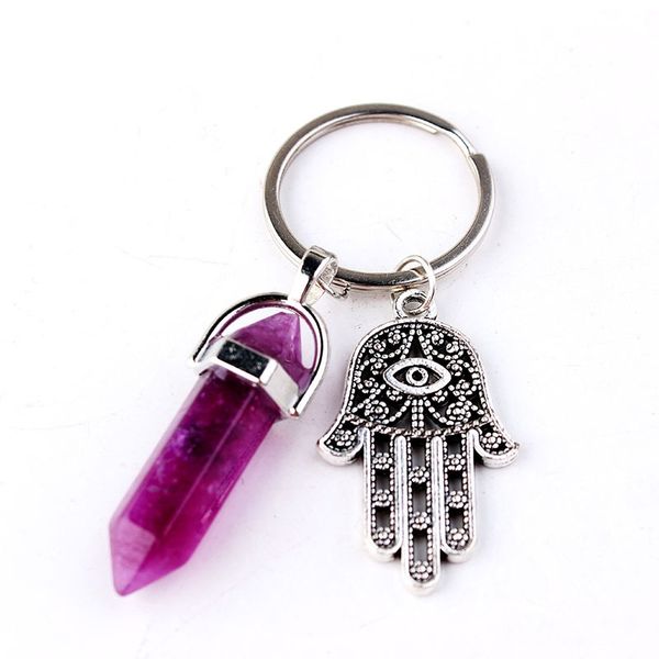 

vintage natural stone keychain natural quartz stone pendant key rings pink crystal key chains 2020 fashion bag accessories, Silver