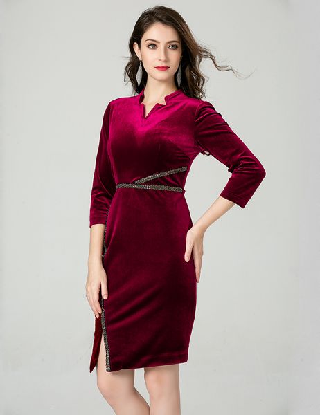 

luxury women split dress 3/4 sleeve beading dresses 038179, White;black