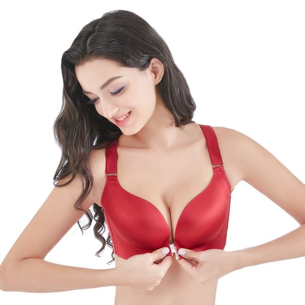 

plus size fashion new adjustable type gathered front buckle butterfly beauty back bra, Red;black