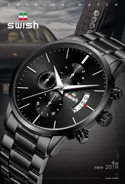 

swish mens business watches luxury casual waterproof sports watch men quartz watch, Slivery;brown