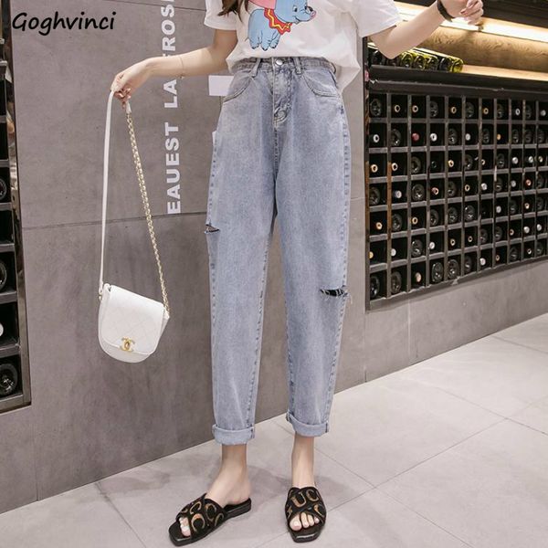 

высокие талии джинсы дыра твердых летних chic гарем брюки повседневных женская сыпучие пяты подростки harajuku урожай мода, Blue