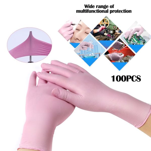 

s size 100pcs pink/blue disposable latex for tattoo body art food cleaning gloves anti-slip acid/alkali rubber glove