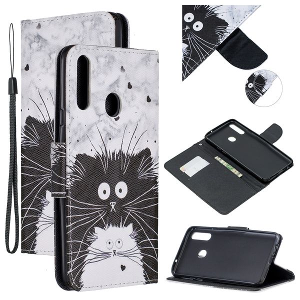 

for samsung a10s/a20s smartphone case pu leather phone shell lovely cartoon pattern card slots overall protection