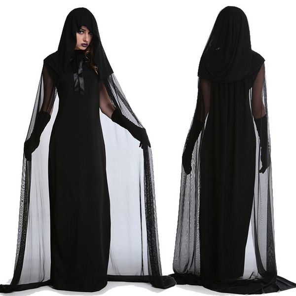 

halloween costumes for women gost specter witch death robes long cosplay fancy black devil christmas vampire dress up party style uniform, Black;red