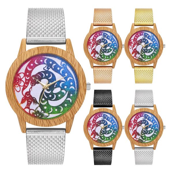 

new zhoulianfa silicone strap quartz watch paper cutting dial pattern casual watch, Slivery;brown