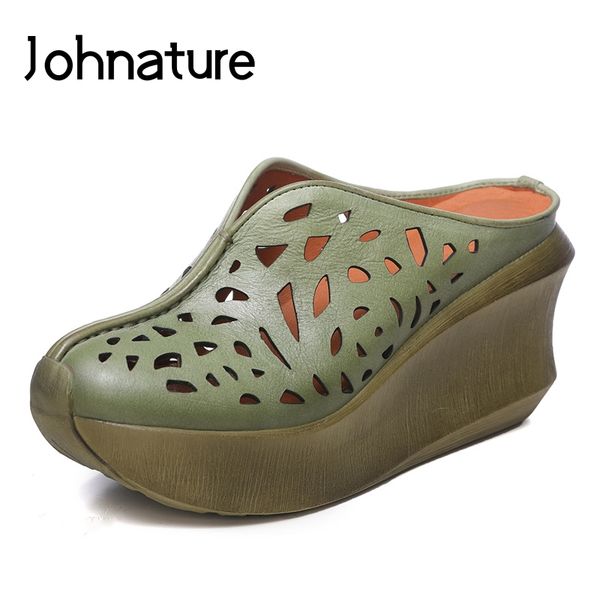 

johnature 2020 нового лето натуральной кожи повседневная ретро нескользкий на клинья платформы сандалии женщины обуви, Black