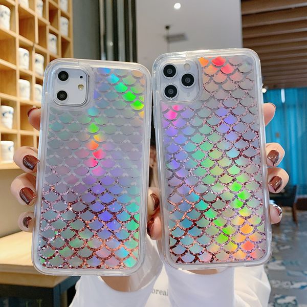 

tpu pc electroplate mermaid fish scale pattern liquid quicksand mobile phone case cover for iphone 11 pro max 6 6s 7 8 plus x xr xs max