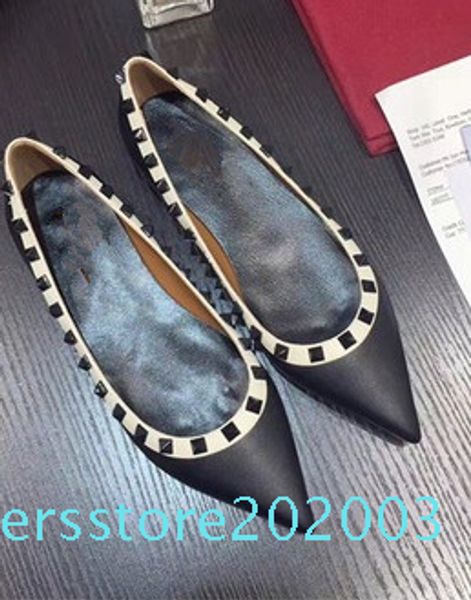 

rock studed women pointed toe rivet dress shoes summer boat shoes woman loafers women ballet flats shoe wedding party office plus 35-43 s03, Black
