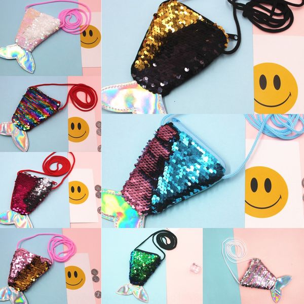 

sequins mermaid lanyard small wallet children's messenger coin bag diagonal small bag fish tail two-color sequins coin purse female