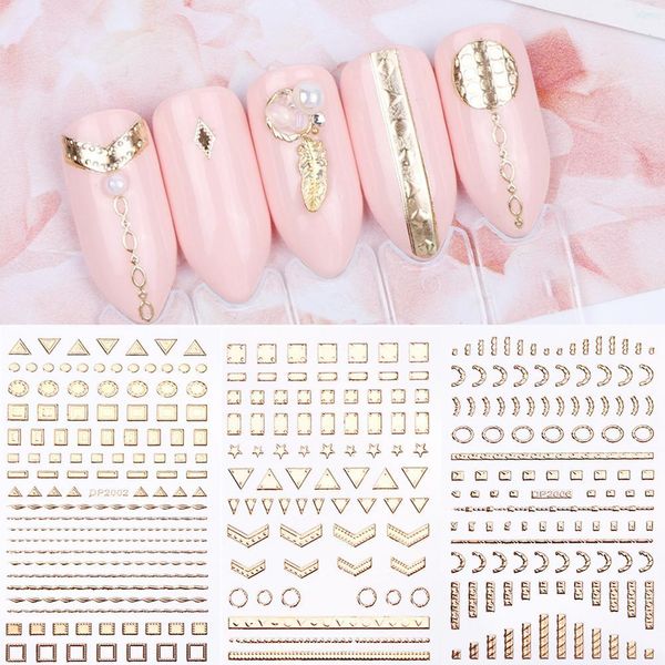 

3d gold nail sticker lines strip geometric heart self adhesive nail art transfer stickers manicure decoration, Black