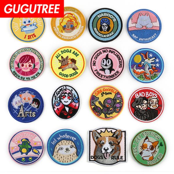 

gugutree one set embroidery scenery round patch animal patches badges applique patches for clothing dk-99, Black