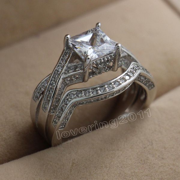 

размер 6-10 бесплатная доставка ретро ювелирных изделий 10kt белое золото заполнен белый топаз gem женщины свадьба имитируется набор подарок, Silver