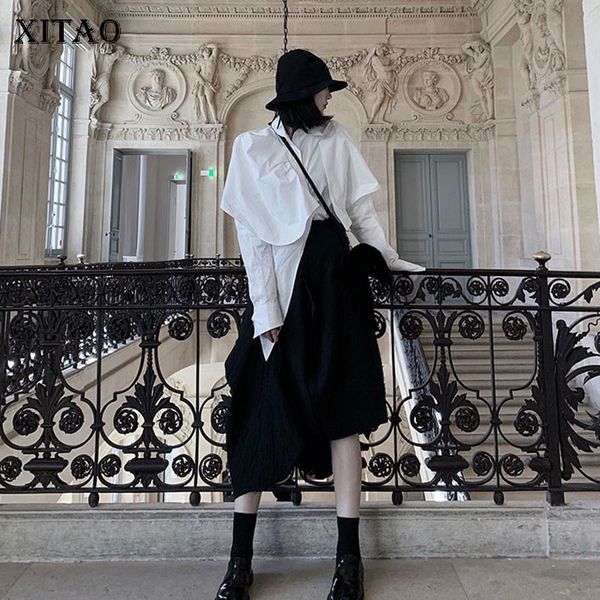 

xitao белый нерегулярные блузка мода новый 2019 зима одной груди полный рукав элегантный небольшой свежий случайные свободные рубашки gcc298, White