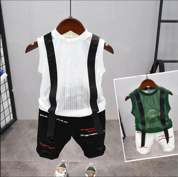 

лето симпатичные 2 шт. детские мальчики без рукавов футболки топ шорты брюки комплект одежды детская одежда наборы 2-6years, White