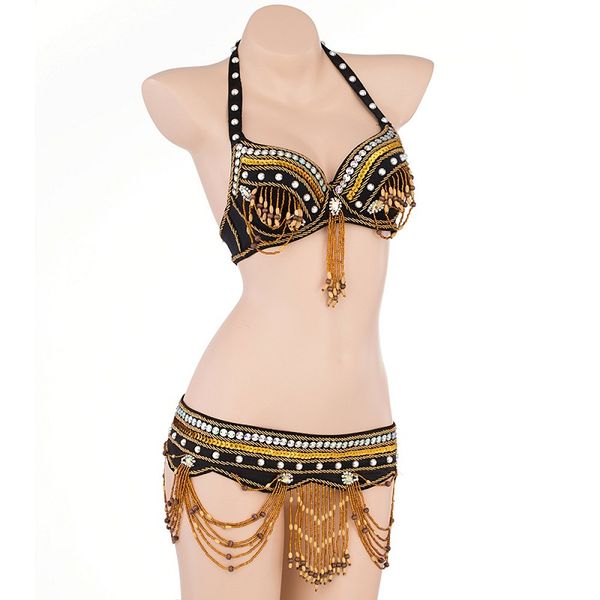 

fashion women india belly dance costume ladies stage performance gold 2 piece bra +waist belt sets, Black;red