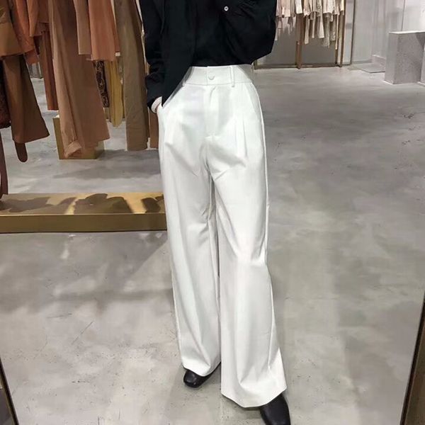

womens wide leg pants high waist zipper pocket big size x long trousers spring female fashion ol clothing, Black;white