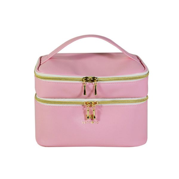 

pink lovely double deck makeup bag fashionable girl is pure and fresh