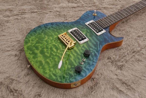 

collection paul reed laguna dragon's breath quilted maple electric guitar tremolo bridge, natural binding, brushstroke birds inlay