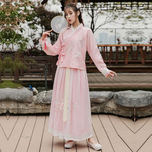

traditional dance costume pink hanfu women embroidery fairy dress oriental festival outfit singers performance clothing dc4375, Black;red