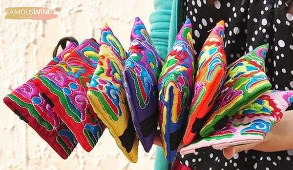 

5 pcs lot promotion new women wallet embroider purse lady day clutches cotton mobile phone bag casual coin bag