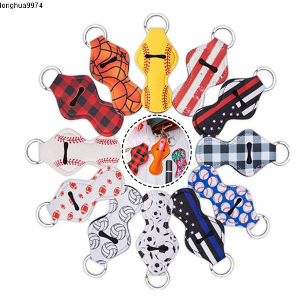

keychain sports printed chapstick cover case holders keychain wrap lipstick covers party favor colored patterned 61 designs lxl03q, Silver