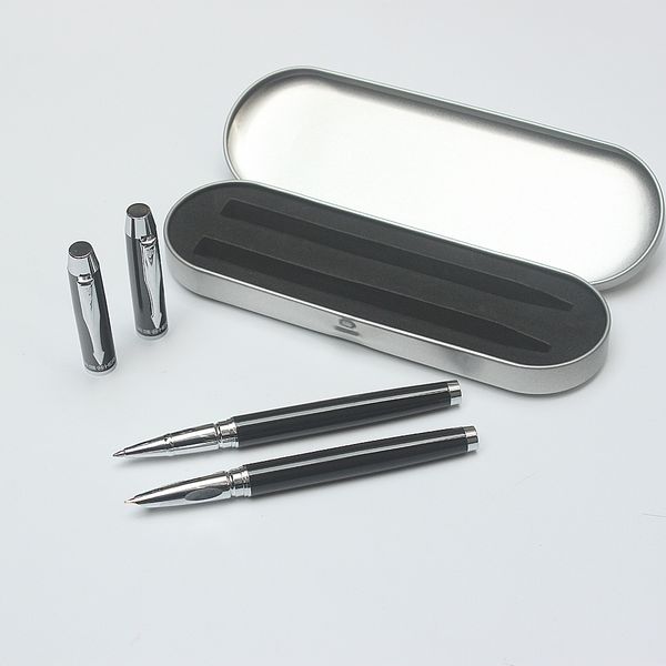 

2pcs высокого качества авторучка бизнес роллер ручка 0.7mm черные чернила цельнометаллическая роскошные ручки подарочные офис школы канцеляр