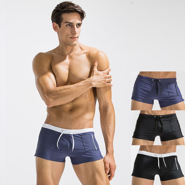 

men's swimwear zipper pocket beach short colorblock rope belt swimsuit male mens surfing underpants underwear quick dry leisure pool