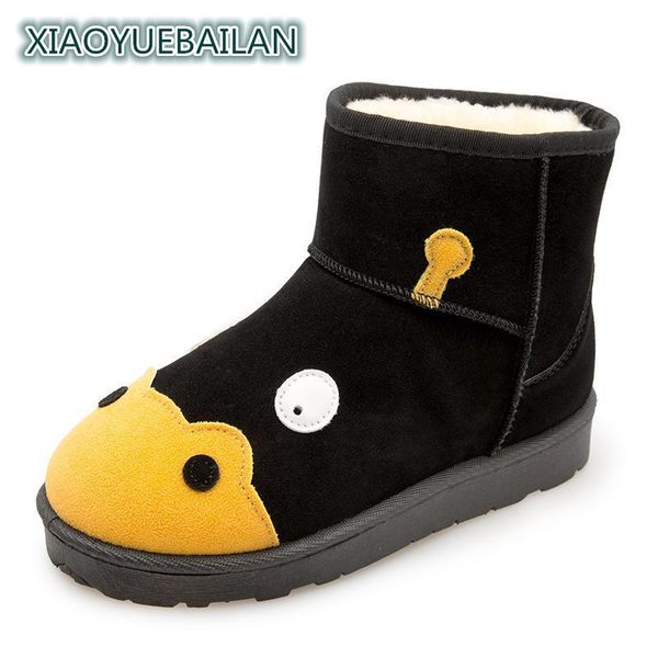

2017 new fashion boots female winter boots with cute cartoon short cashmere warm non slip shoes students, Black