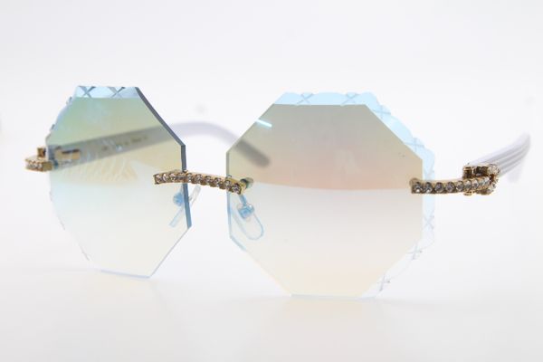 

wholesale white plank 4189706 rimless sunglasses diamond cat eye stone glasses carved blue mirror lens men women rimless glasses, White;black