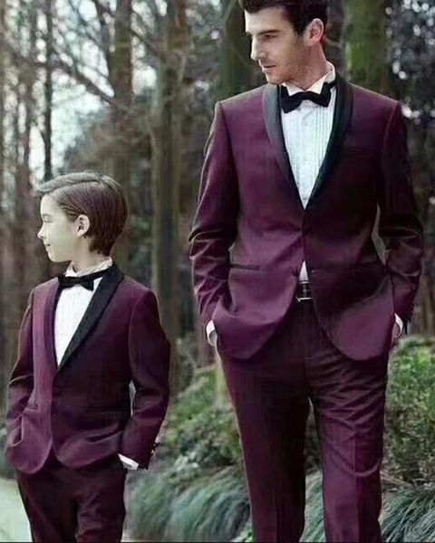 Borgonha Bonito Padrinhos de Noivo Xaile Lapela Do Noivo Smoking Mens Vestido de Casamento Homem Jaqueta Blazer Prom Jantar 2 Peça Terno (Jaqueta + Calça + Gravata)