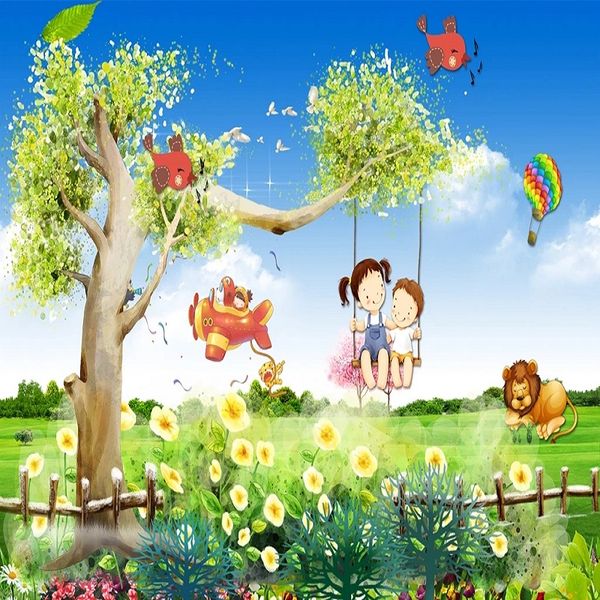 

custom large mural 3d wallpaper nordic cartoon fashion creative tree swing child room mural tv back wall decor deep 5d embossed