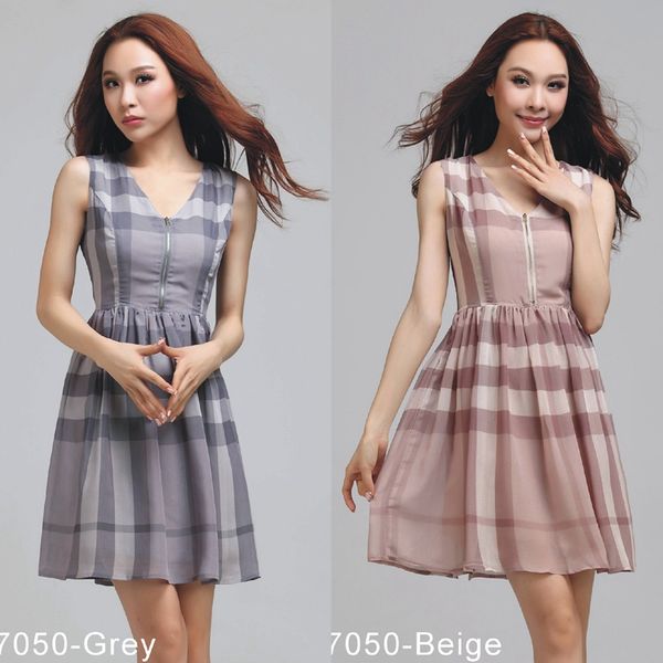 

19SS Hot Sale New Bump The Color V-neck Designer Womens Dresses Fashion Classic Checked Print Women Sleeveless Dresses