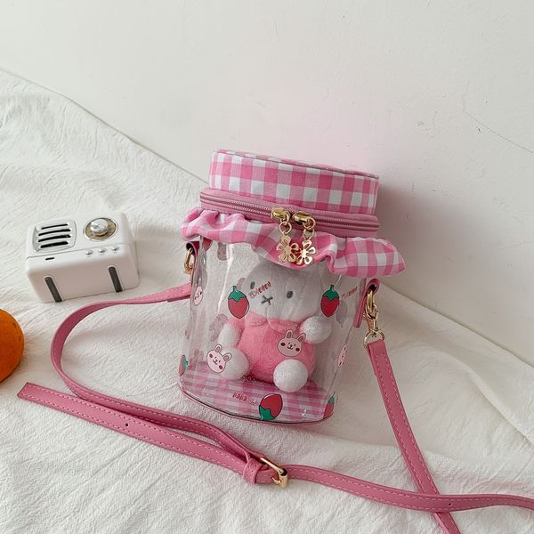

small 2020ins girl doll cute sweet transparent jelly doll bucket bag messenger bag