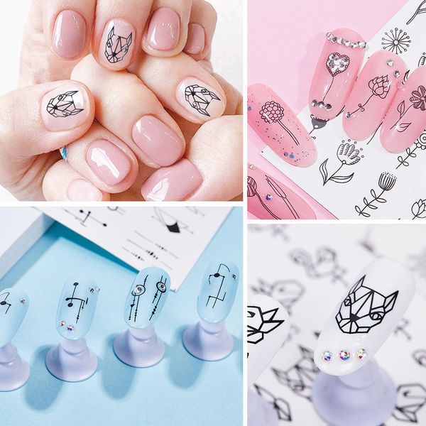 

1 sheet linear pattern watermark transfers sticker manicure tool black flower water diy decals nail art tips tattoo decoration