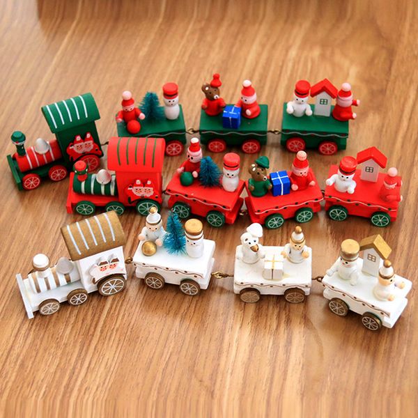 

christmas train toys painted wood decoration for home with santa/bear xmas kid toys ornament new year gift favor ljja3395-40