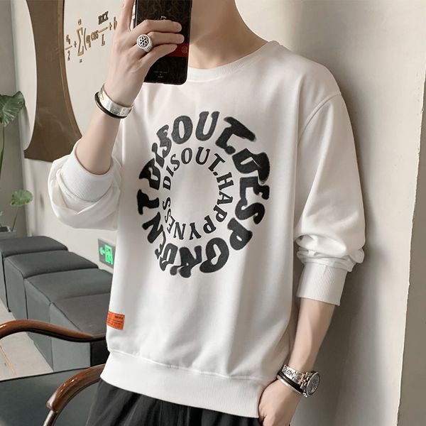 

long sleeve men and women hoodies round neck casual printing loose cotton pullover fashion street hoodies plus size white 5x, Black